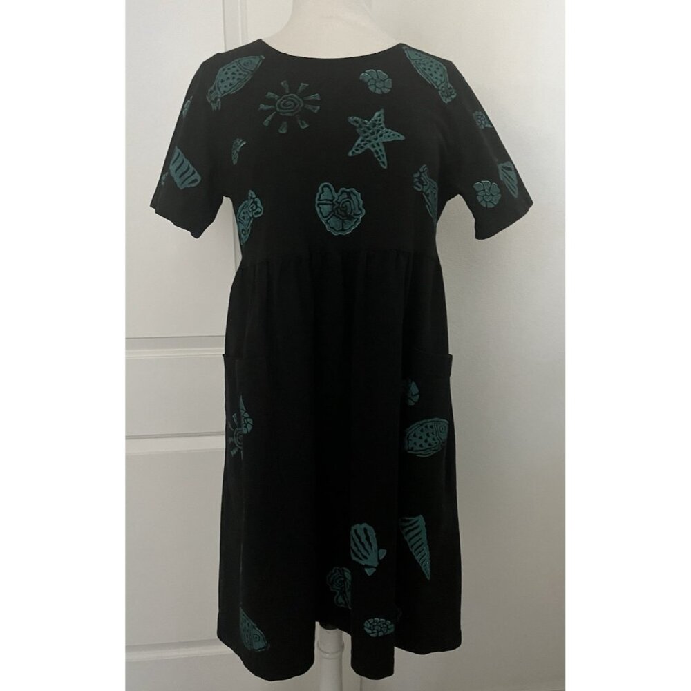 Viva City Dress Women's size S Blk Art to Wear Fish Seashell Starfish Pockets